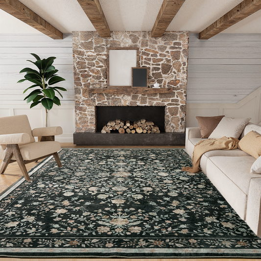 CHITOOMA 5'x7' Machine-washable Area Rugs for Living Room, Stain Resistant Non-Shed Carpet, Boho Floral Area Rugs with Non-Slip Backing for Bedroom, Dining Room, Dorm, Office