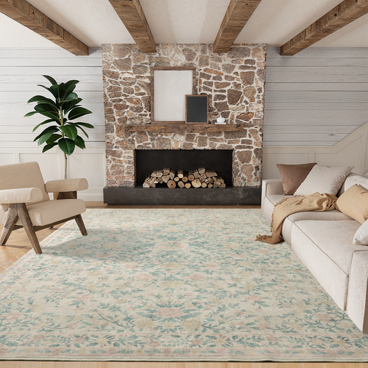 CHITOOMA 5'x7' Machine-washable Area Rugs for Living Room, Stain Resistant Non-Shed Carpet, Boho Floral Area Rugs with Non-Slip Backing for Bedroom, Dining Room, Dorm, Office