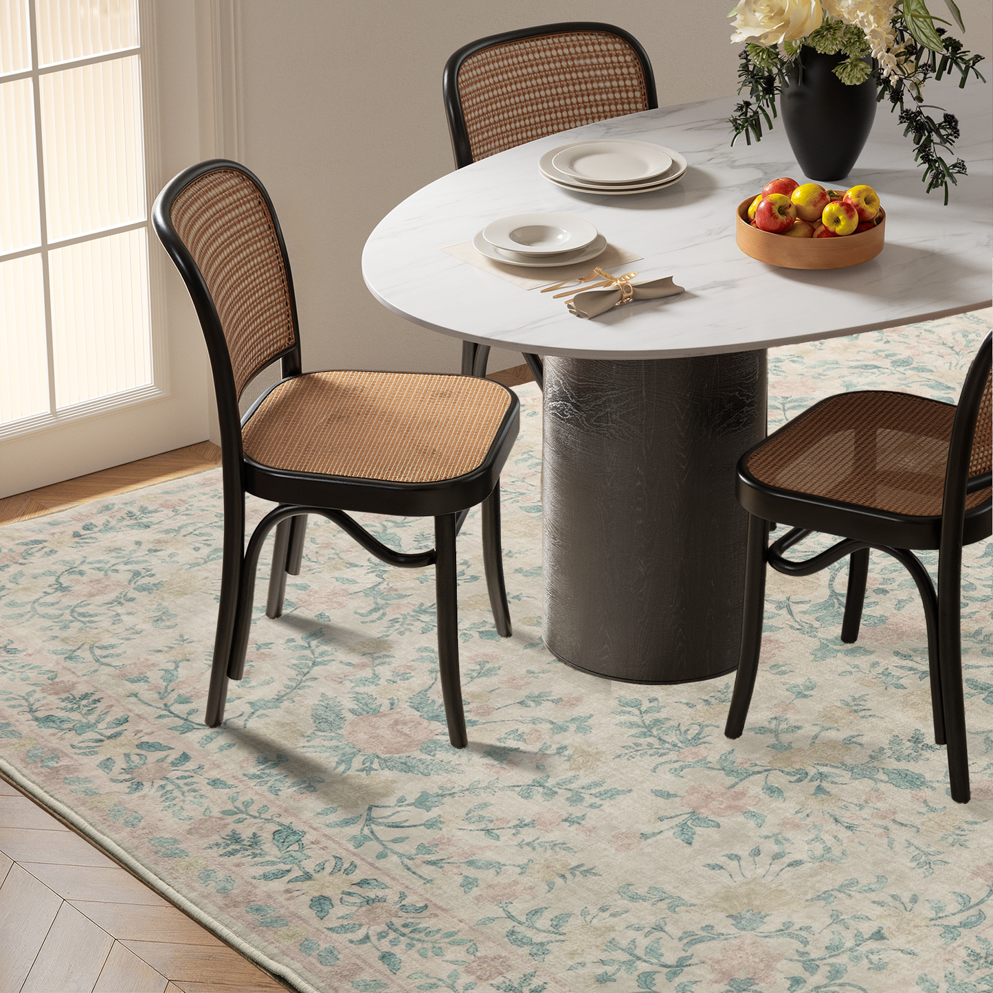 CHITOOMA 3'x5' Boho Area Rugs for Living Room, Machine Washable Stain Resistant Non-Shed Carpet, Floral Area Rug with Non-Slip Backing for Bedroom, Dining Room, Dorm, Office