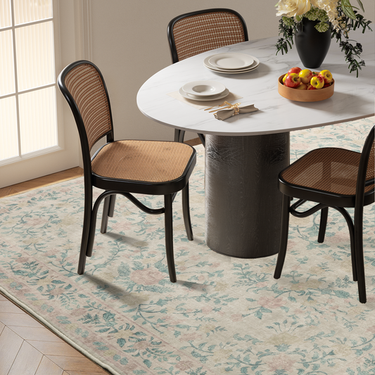 CHITOOMA 3'x5' Boho Area Rugs for Living Room, Machine Washable Stain Resistant Non-Shed Carpet, Floral Area Rug with Non-Slip Backing for Bedroom, Dining Room, Dorm, Office