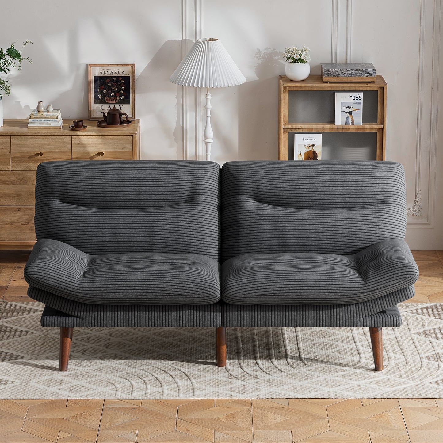 CHITOOMA 75" W Corduroy Futon Sofa Bed with Adjustable Backrest & Armrests, Comfy Convertible Futon Couch, Sleeper Sofa for Living Rooms Apartment Office, Gray