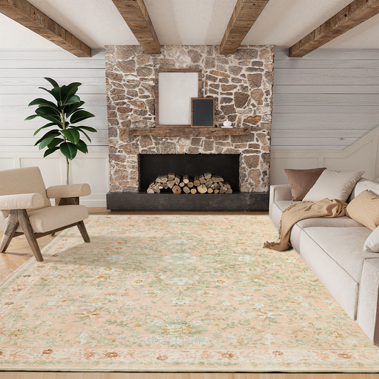 CHITOOMA 5'x7' Boho Area Rugs for Living Room, Machine Washable Stain Resistant Non-Shed Carpet, Floral Area Rug with Non-Slip Backing for Bedroom, Dining Room, Dorm, Office