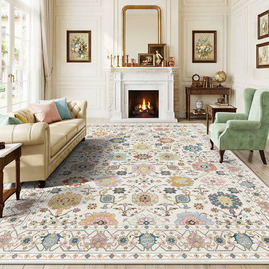CHITOOMA 9'x12' Area Rugs for Living Room, Boho Machine Washable Stain Resistant Non-Shed Carpet, Floral Area Rug with Non-Slip Backing for Bedroom, Dining Room, Dorm, Office