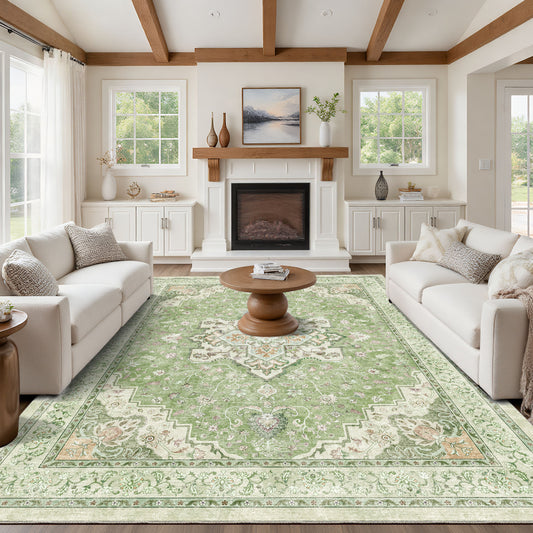 CHITOOMA 8'x10' Area Rugs for Living Room, Washable Rugs Vintage Soft Living Room Rug for Bedroom Dining Room Dorm Office with Non-Slip Backing, Stain Resistant Non-Shed Carpet
