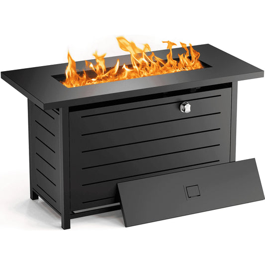 42" Rectangular Gas Fire Pit Table, 60,000 BTU Propane Fire Pits for Outside with Lid and Lava Rock