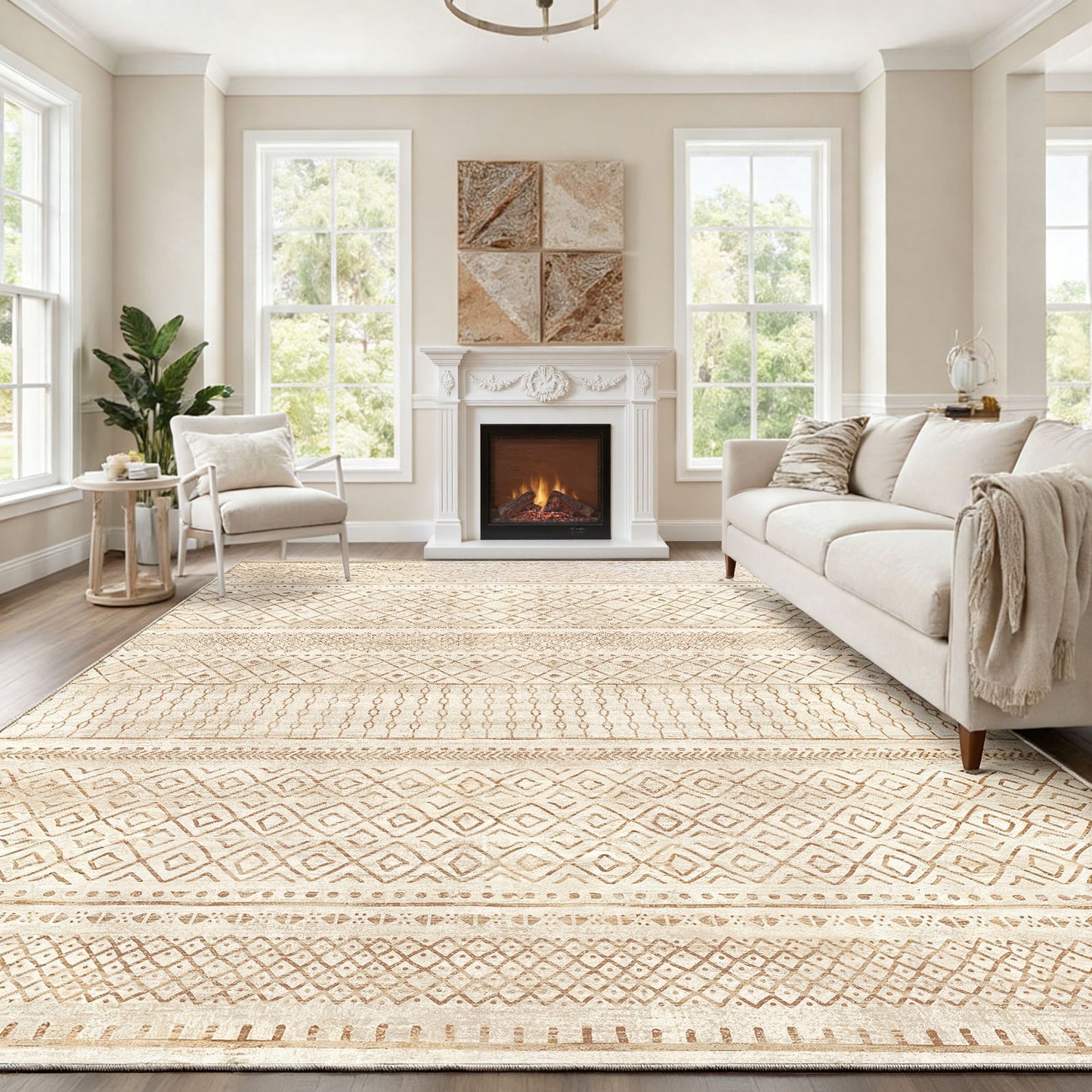 CHITOOMA 9'x12' Area Rugs for Living Room, Washable Rugs Boho Soft Geometric Bohemian Carpet Indoor Rug for Bedroom Dining Room Office Nonslip Foldable Rug