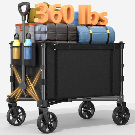 Foldable Wagon with Expandable Storage Space & Locking Front Wheels, Portable Collapsible Wagon Cart with 2 Cup Holder for Groceries, Camping, Shopping, Garden, Beach