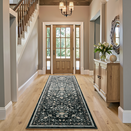 CHITOOMA 2.6'x8' Boho Runner Rug for Hallway, Machine Washable Stain Resistant Non-Shed Carpet, Floral Runner Rug with Non-Slip Backing for Kitchen, Entryway, Bedroom, Laundry, Bathroom