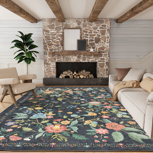 CHITOOMA 5'x7' Machine-washable Area Rugs for Living Room, Stain Resistant Non-Shed Carpet, Boho Floral Area Rugs with Non-Slip Backing for Bedroom, Dining Room, Dorm, Office