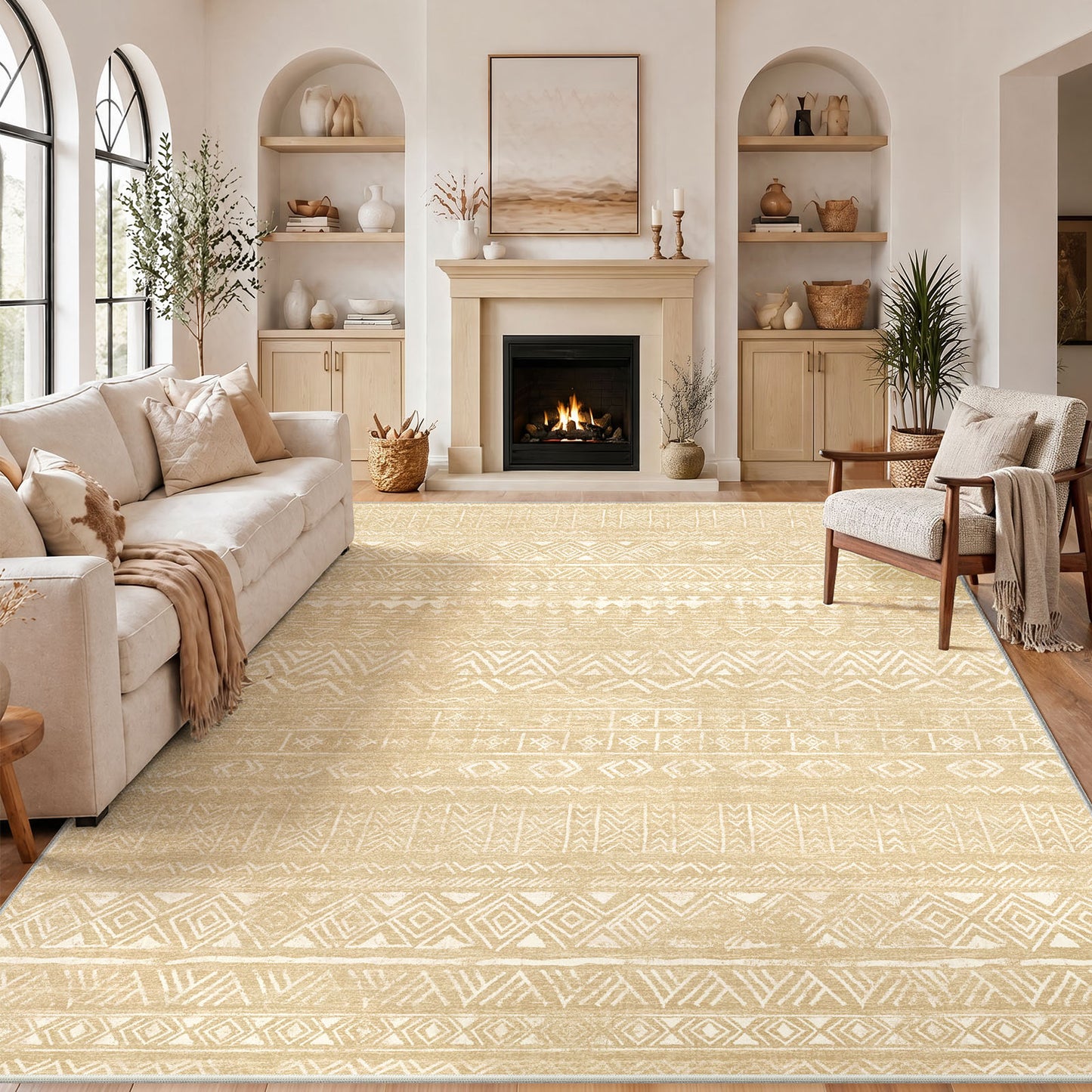 CHITOOMA 8'x10' Area Rugs for Living Room, Washable Rugs Boho Soft Geometric Bohemian Carpet Indoor Rug for Bedroom Dining Room Office Nonslip Foldable Rug