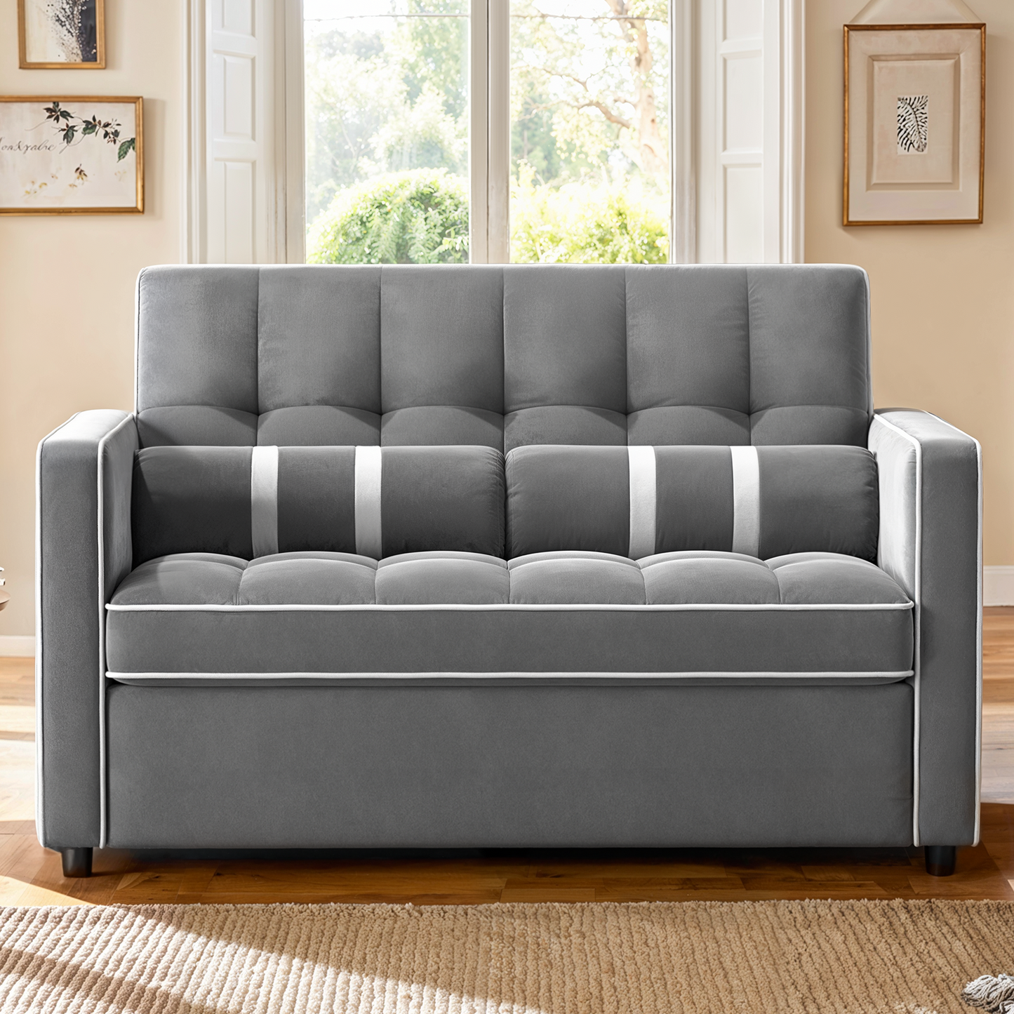 CHITOOMA 3 in 1 Pull Out Sofa Bed with Adjustable Backrest, 70" Convertible Loveseat Sleeper Couch with Charging Port, Side Pockets & Cylinder Pillows for Living Room Apartment, Gray