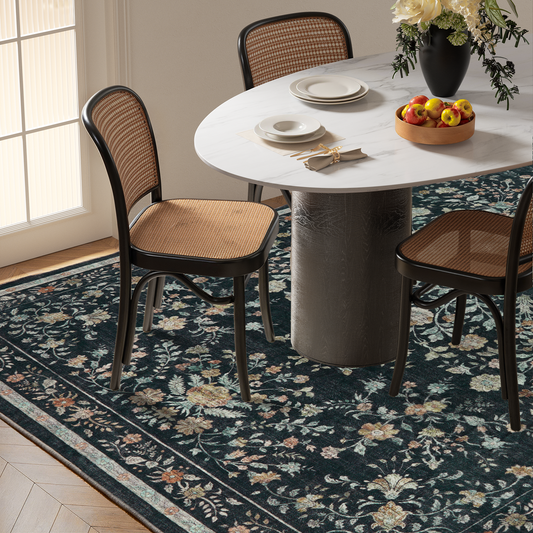 CHITOOMA 3'x5' Boho Area Rugs for Living Room, Machine Washable Stain Resistant Non-Shed Carpet, Floral Area Rug with Non-Slip Backing for Bedroom, Dining Room, Dorm, Office