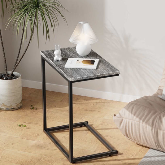C Shape Metal Frame End Table, Sofa Table TV Tray Table for Living Room,Side Table for Bedroom (Gray)