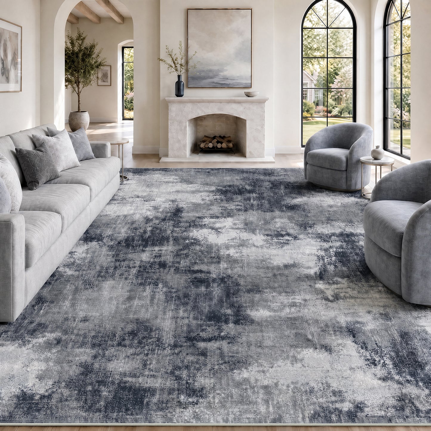 CHITOOMA 8'x10' Area Rugs for Living Room, Machine Washable Abstract Distressed Rugs Indoor Neutral Carpet Rugs for Bedroom Dining Room Office with Non-Slip Backing, Stain Resistant Non-Shed