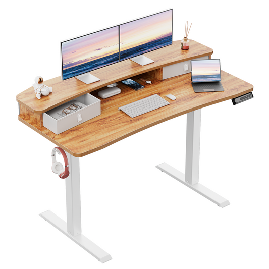 CHITOOMA 48″ x 24″ Electric Standing Desk with 2 Drawers, C-Clamp Mount Compatible, Height Adjustable Computer Desk, Home Office Stand Up Desk with 4 Preset Heights & 2 Hooks, Light Vintage
