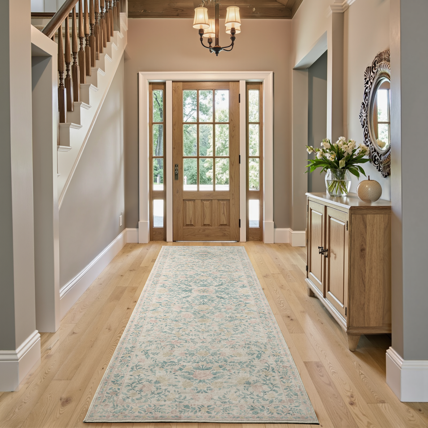 CHITOOMA 2.6'x8' Boho Runner Rug for Hallway, Machine Washable Stain Resistant Non-Shed Carpet, Floral Runner Rug with Non-Slip Backing for Kitchen, Entryway, Bedroom, Laundry, Bathroom