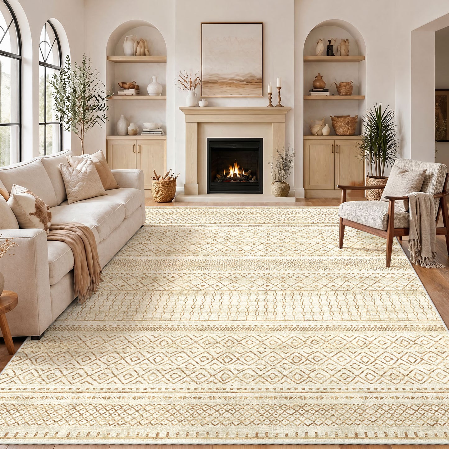 CHITOOMA 8'x10' Area Rugs for Living Room, Washable Rugs Boho Soft Geometric Bohemian Carpet Indoor Rug for Bedroom Dining Room Office Nonslip Foldable Rug