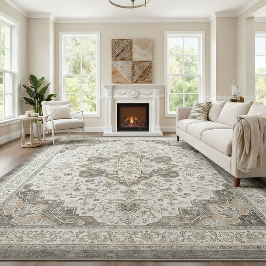 CHITOOMA 9'x12' Area Rugs for Living Room, Soft Vintage Rugs for Bedroom Office Machine Washable Rugs for Dining Room Distressed Non-Slip Carpet