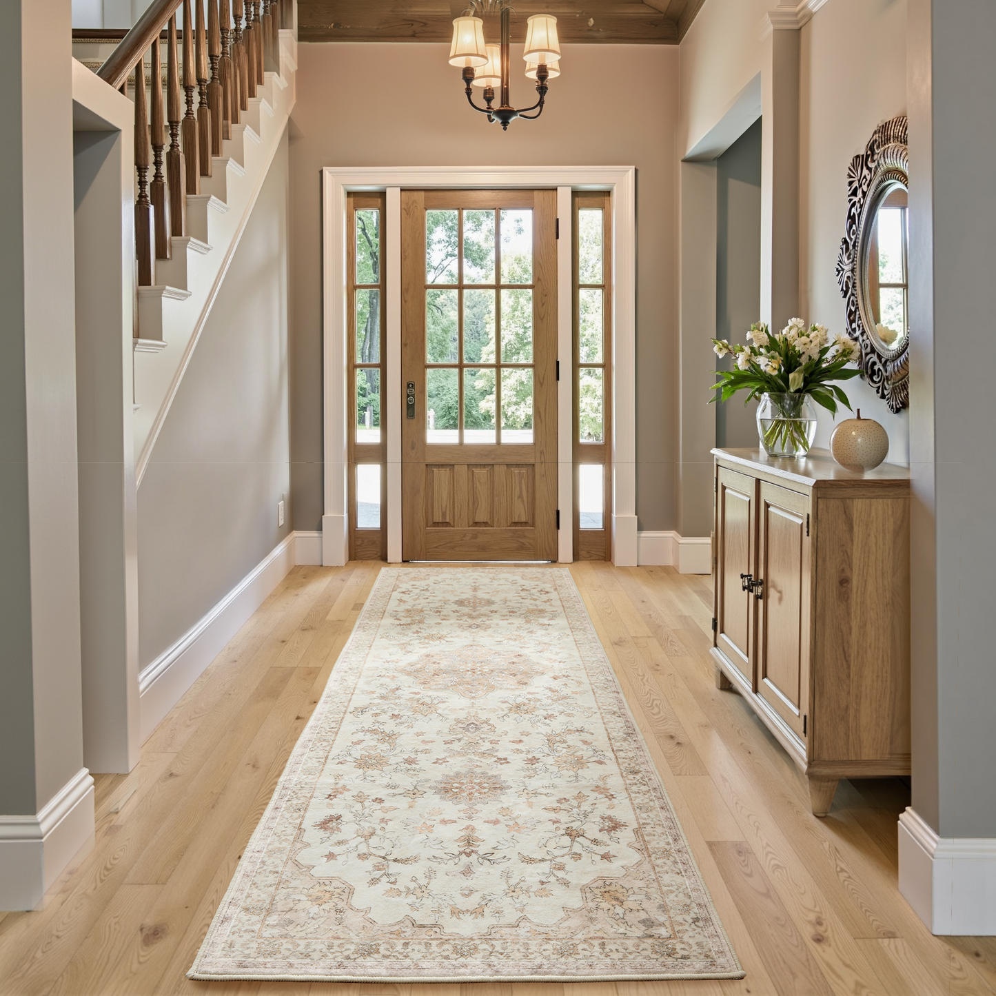 CHITOOMA 2.6'x8' Boho Runner Rug for Hallway, Machine Washable Stain Resistant Non-Shed Carpet, Floral Runner Rug with Non-Slip Backing for Kitchen, Entryway, Bedroom, Laundry, Bathroom