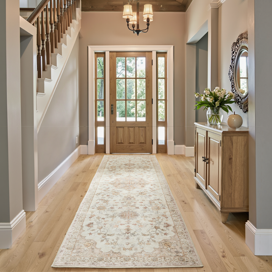 CHITOOMA 2.6'x8' Boho Runner Rug for Hallway, Machine Washable Stain Resistant Non-Shed Carpet, Floral Runner Rug with Non-Slip Backing for Kitchen, Entryway, Bedroom, Laundry, Bathroom