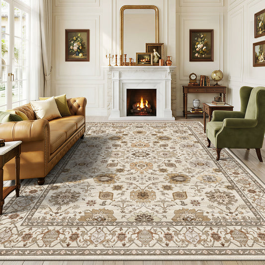 CHITOOMA 8'x10' Area Rugs for Living Room, Boho Machine Washable Floral Area Rug with Non-Slip Backing, Stain Resistant Non-Shed Carpet for Bedroom, Dining Room, Dorm, Office