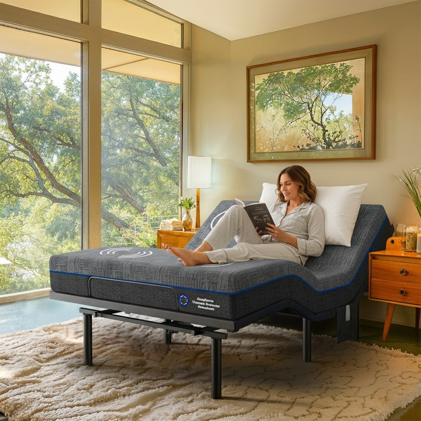 CHITOOMA Queen Adjustable Bed Frame + 14 Inch Gel Memory Foam Mattress, Electric Bed Frame with Massage & Wireless Remote, Graphene Fabric Cover, Pressure Relief, Mattress in a Box