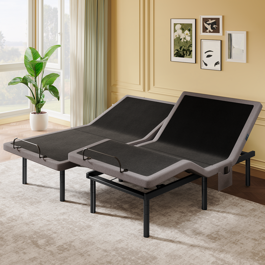 CHITOOMA Electric Adjustable Bed Frame Split King (Sync Control as King), Zero-Clearance with Wireless Remote, Zero Gravity, Individually Tilting Head & Foot, Under-Bed Nightlight