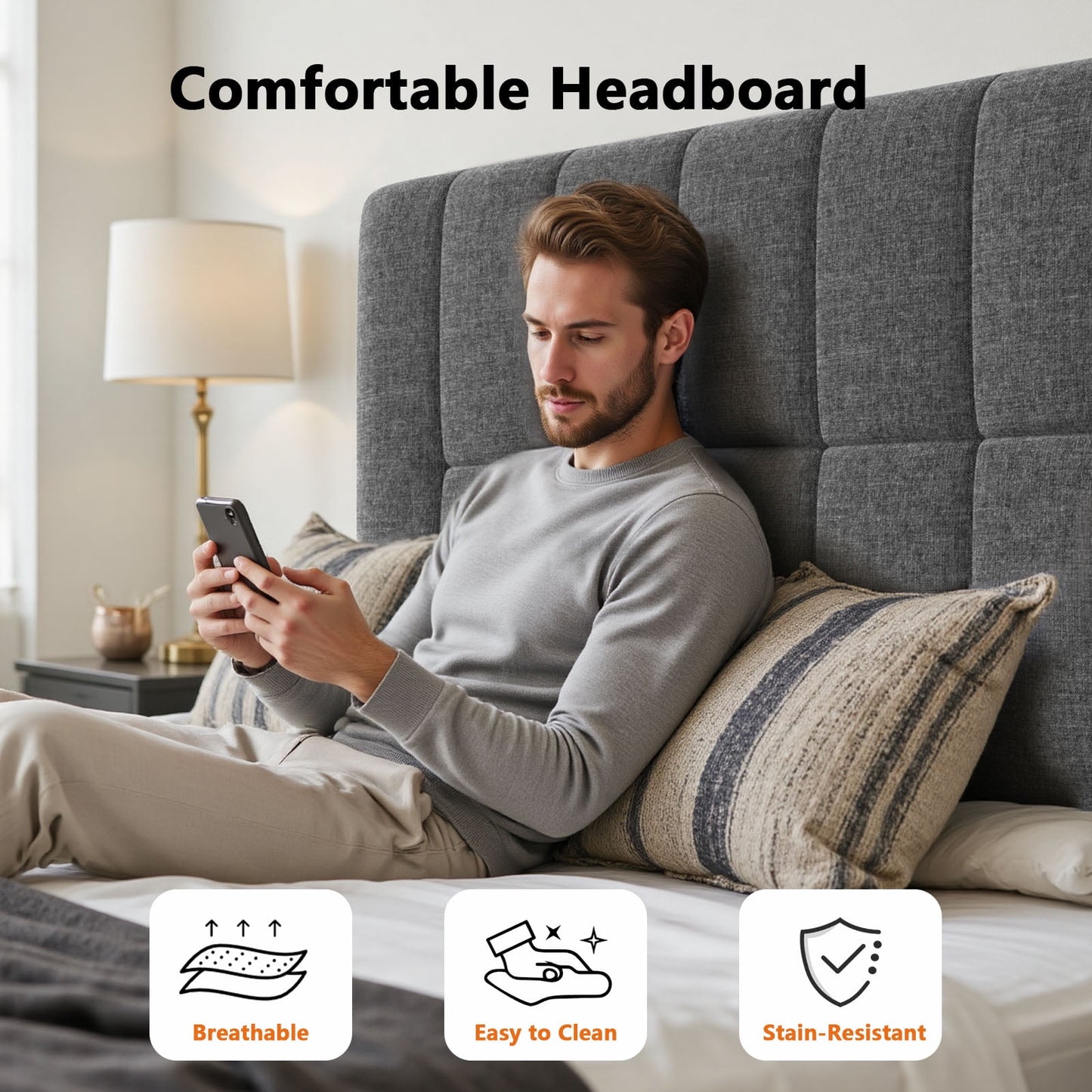 CHITOOMA Twin Bed Frame with Adjustable Headboard, Upholstered Platform Bed Frame Twin Size No Box Spring Needed, Noise-Free, Heavy Duty, Dark Grey