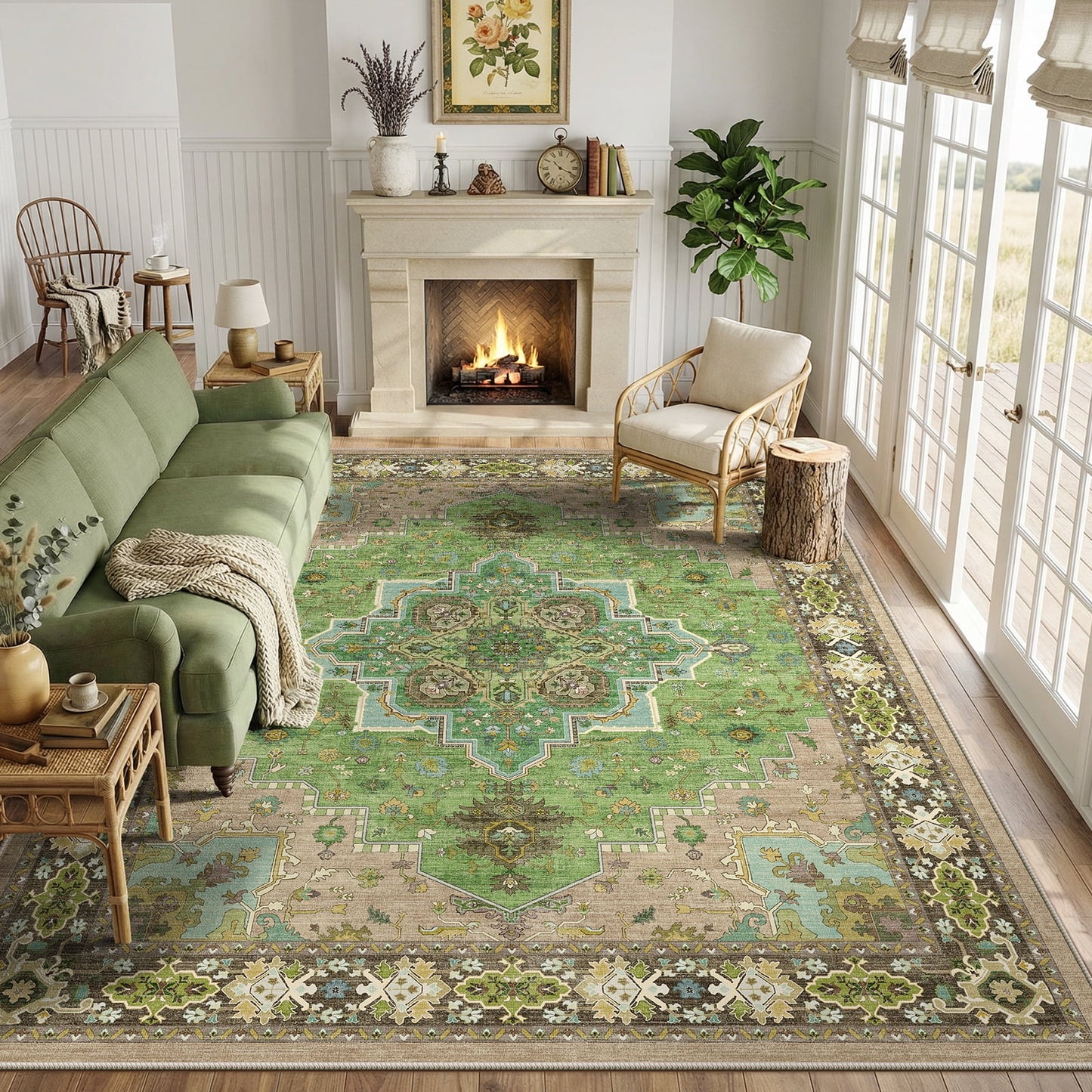 CHITOOMA 5'x7' Boho Area Rugs for Living Room, Machine Washable Stain Resistant Non-Shed Carpet, Area Rug with Non-Slip Backing for Bedroom, Dining Room, Dorm, Office