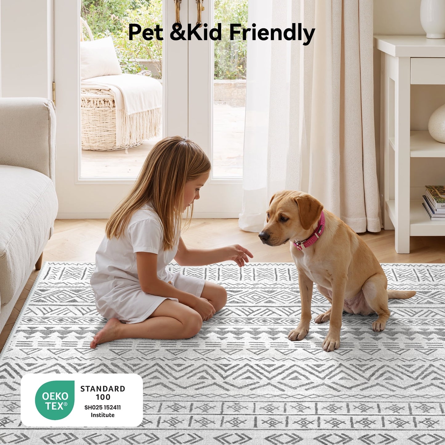 CHITOOMA 8'x10' Area Rugs for Living Room, Washable Rugs Boho Soft Geometric Bohemian Carpet Indoor Rug for Bedroom Dining Room Office Nonslip Foldable Rug