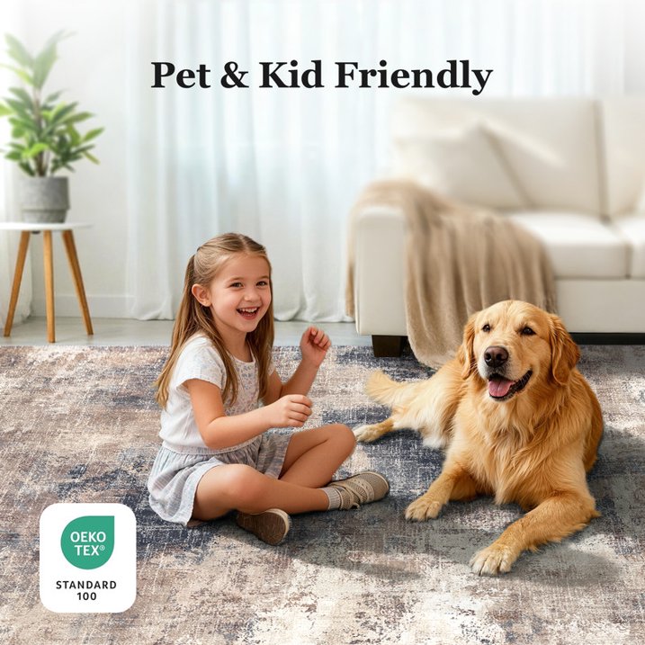 CHITOOMA 8'x10' Area Rugs for Living Room, Machine Washable Abstract Distressed Rugs Indoor Neutral Carpet Rugs for Bedroom Dining Room Office with Non-Slip Backing, Stain Resistant Non-Shed