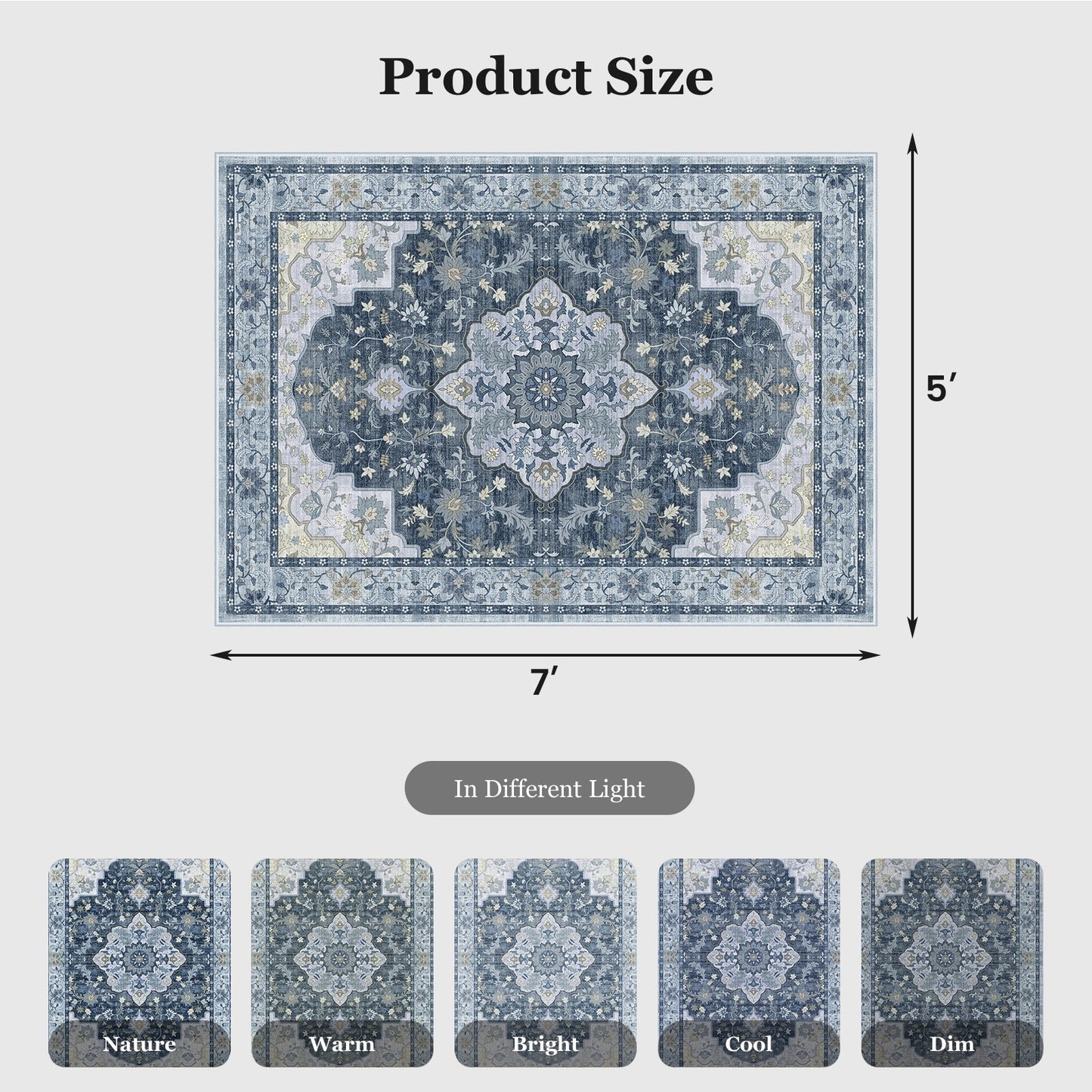 CHITOOMA 5'x7' Area Rugs for Living Room, Boho Machine Washable Stain Resistant Non-Shed Carpet, Floral Area Rug with Non-Slip Backing for Bedroom, Dining Room, Dorm, Office