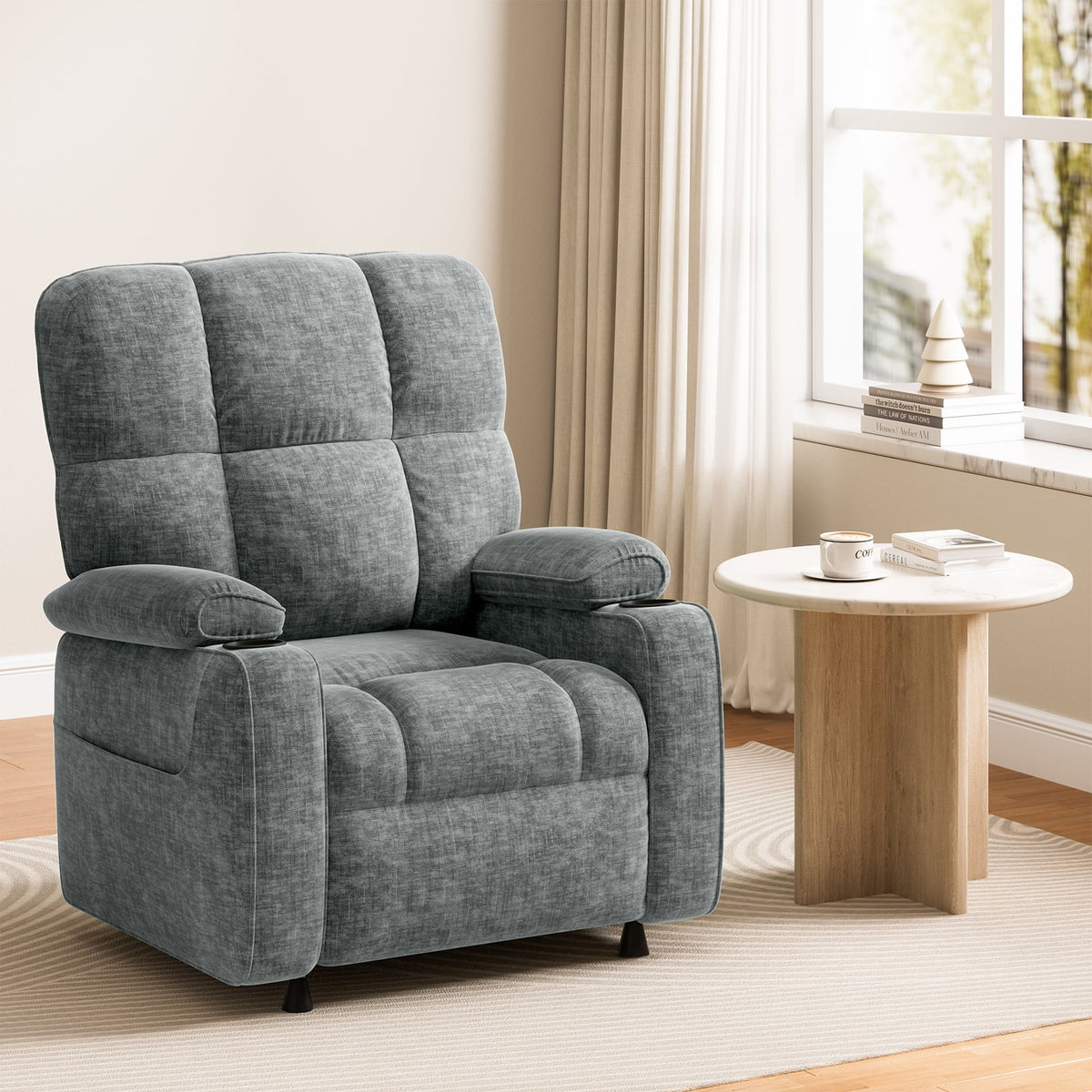 CHITOOMA Power Recliner Chair for Adults, Zero Gravity Electric Reclining Sofa with USB Port, Cup Holder & Side Pockets, Chenille Fabric, Light Gray