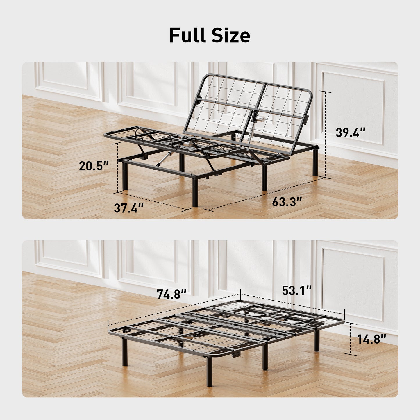 CHITOOMA Adjustable Bed Base with Remote Control and 4 USB Ports, Electric Bed Frame with 6 Position Presets and Head/Foot Lift, Full Size