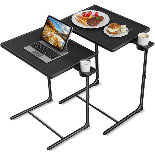 2 Pack Folding 6 Height & 3 Tilt Angles TV Tray Table Set Sofa Desk TV Dinner Tray for Home Office, Black