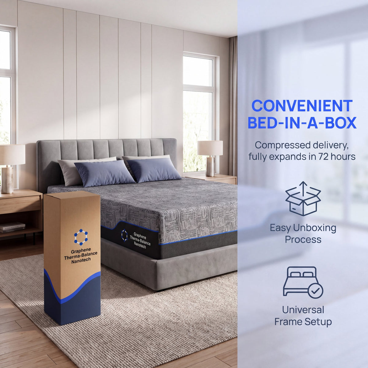 CHITOOMA 12" Queen Memory Foam Mattress,Gel-Infused Triple Layer Mattress with Graphene Cooling Cover,Medium Firm Bed Mattress for Pressure Relief & Motion Isolation,Dark Gray