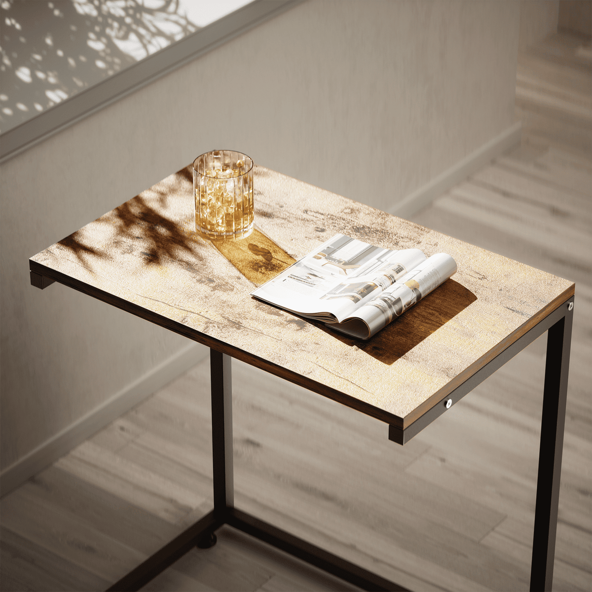 C Shaped End Table,Side Table TV Tray Table for Sofa,Couch Table for livingroom,Bedroom(Rustic Brown)
