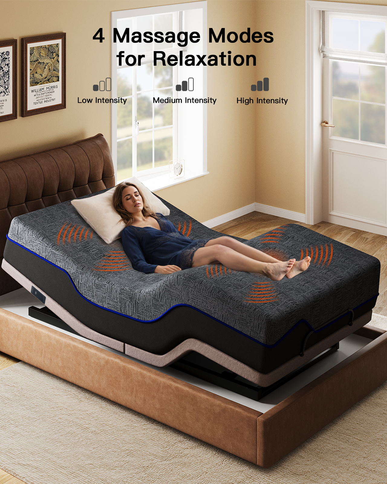CHITOOMA Split King Adjustable Massage Bed Frame + 14" Gel Memory Foam Mattress, Zero-Clearance Electric Bed with Wireless Remote, Graphene Fabric Cover, Pressure Relief, Mattress in a Box