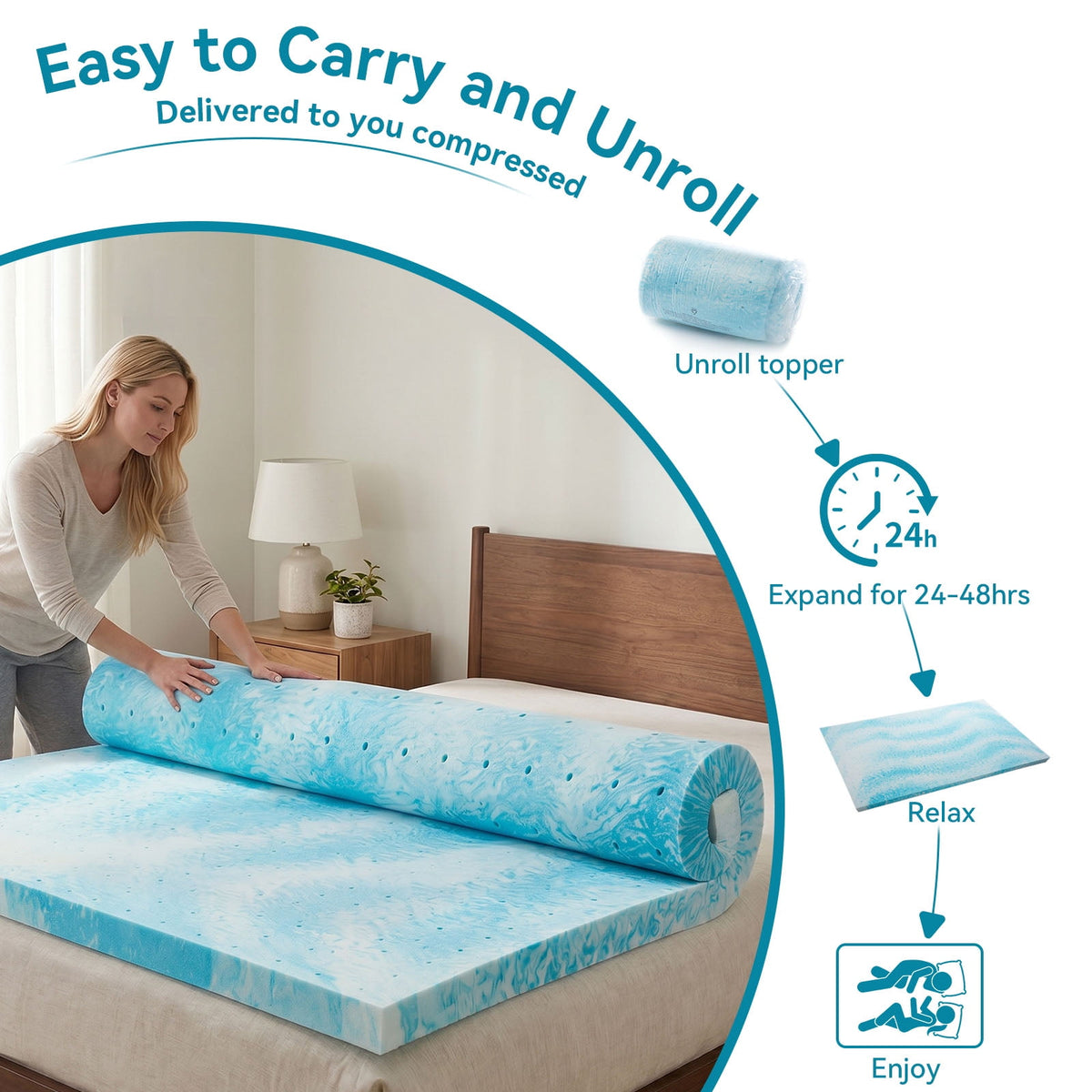 CHITOOMA 2 Inch Twin Memory Foam Mattress Topper, Cooling Gel Infused Foam Mattress Topper for Pressure Relief& Enhanced Sleep Comfort, CertiPUR-US and Oeko-TEX Certification