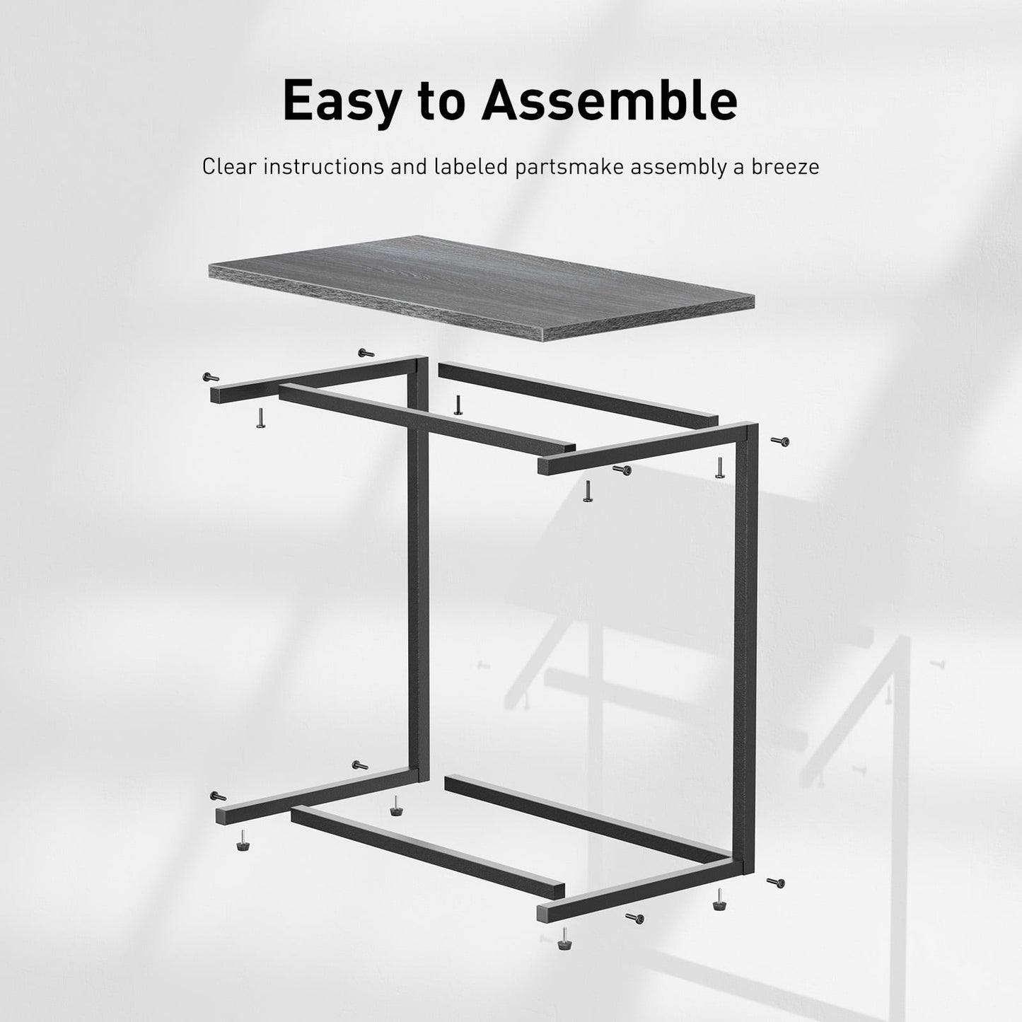 C Shape Metal Frame End Table 2pcs, Sofa Table TV Tray Table for Living Room,Side Table for Bedroom (Gray)