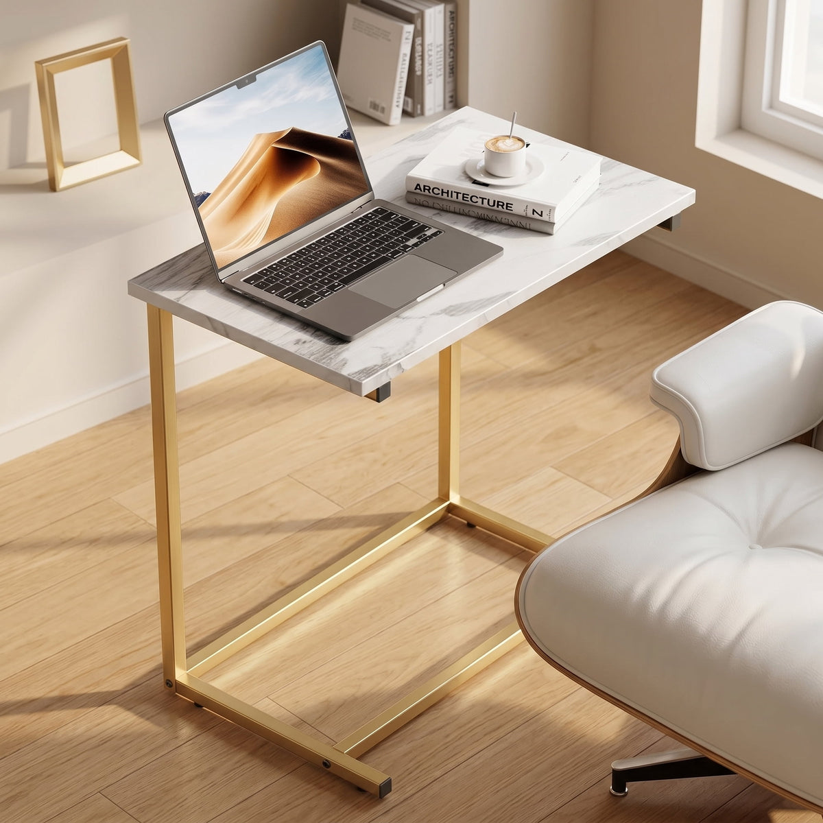 C Shape End Table 2 PCS,Sofa Side End Table C Shape for Living Room,Couch Table,Marble