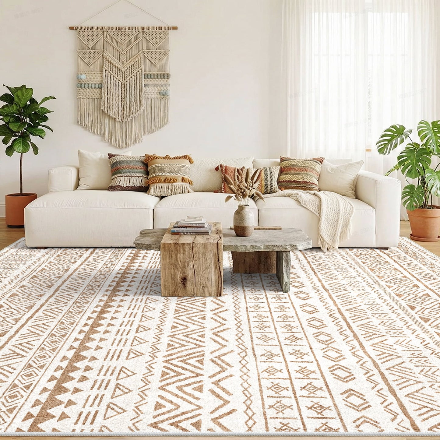 CHITOOMA 9'x12' Area Rugs for Living Room, Washable Rugs Boho Soft Geometric Bohemian Carpet Indoor Rug for Bedroom Dining Room Office Nonslip Foldable Rug