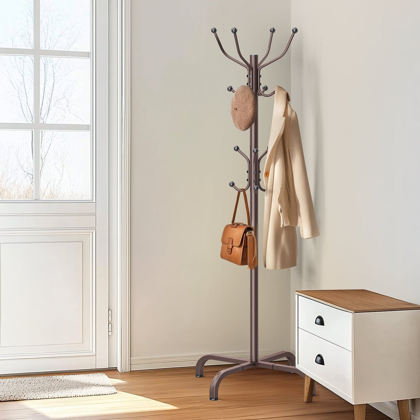 Coat Rack Stand 14 Hooks Coat Rack Stand Metal Freestanding Coat Rack Coat Tree for Home, Office, Entryway, Hallway, Bronze