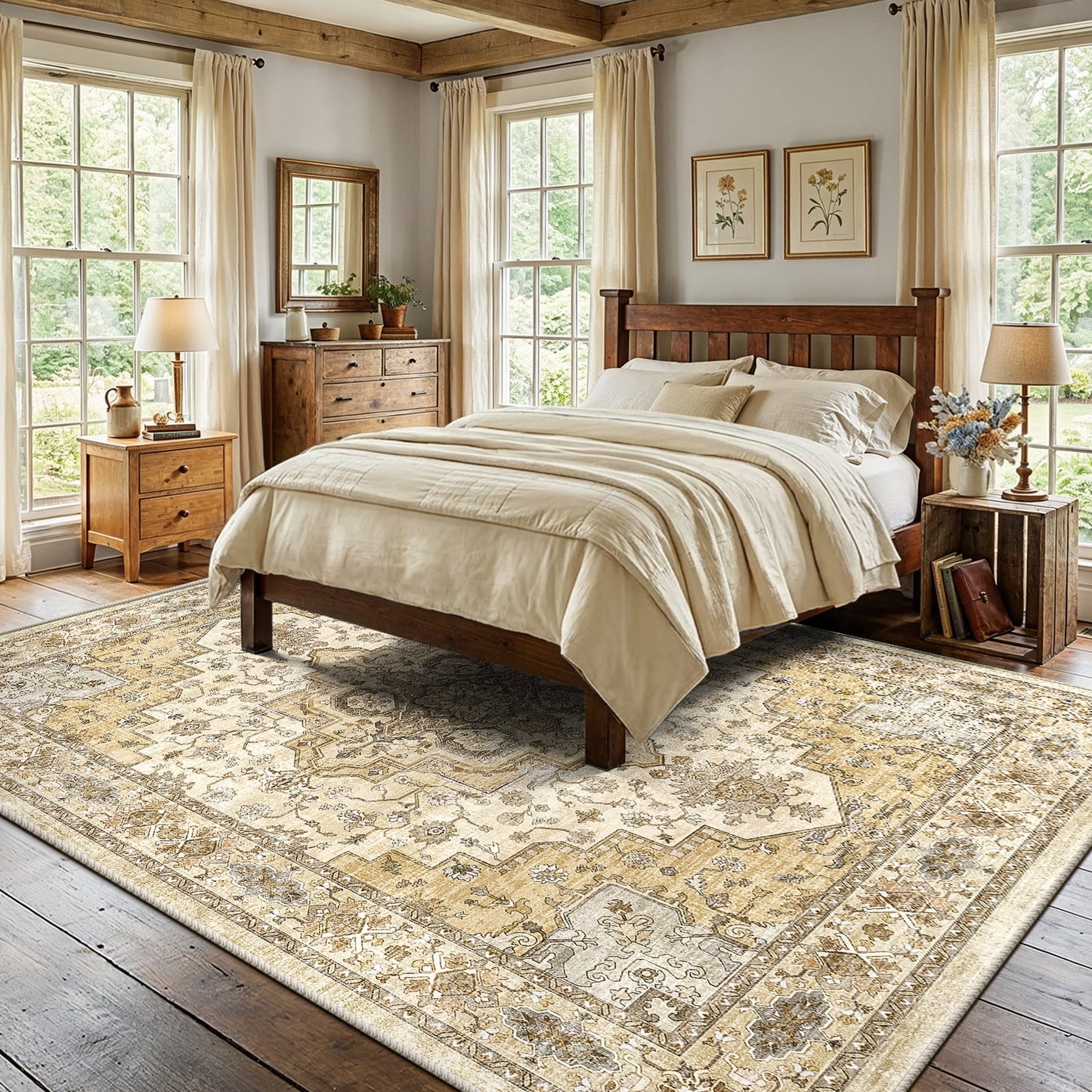 CHITOOMA 8'x10' Boho Area Rugs for Living Room, Machine Washable Stain Resistant Non-Shed Carpet, Area Rug with Non-Slip Backing for Bedroom, Dining Room, Dorm, Office