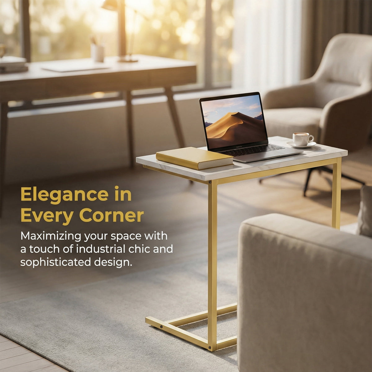 C Shape End Table 2 PCS,Sofa Side End Table C Shape for Living Room,Couch Table,Marble