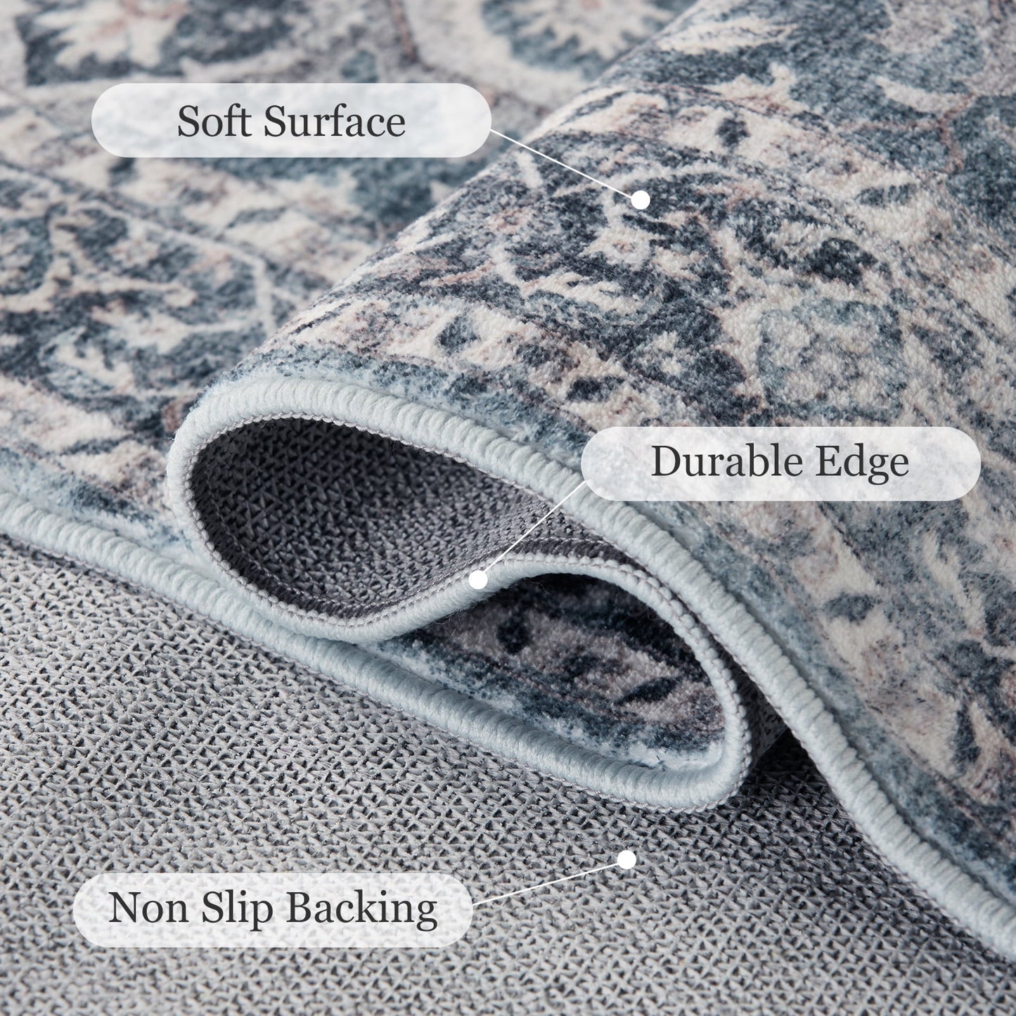 CHITOOMA 2.6'x8' Runner Rug, Machine Washable Rugs for Kitchen, Vintage Soft Non-Slip Runner Rug with Stain Resistant Non-Shed Carpet for Hallway, Entryway, Bedroom, Laundry, Bathroom