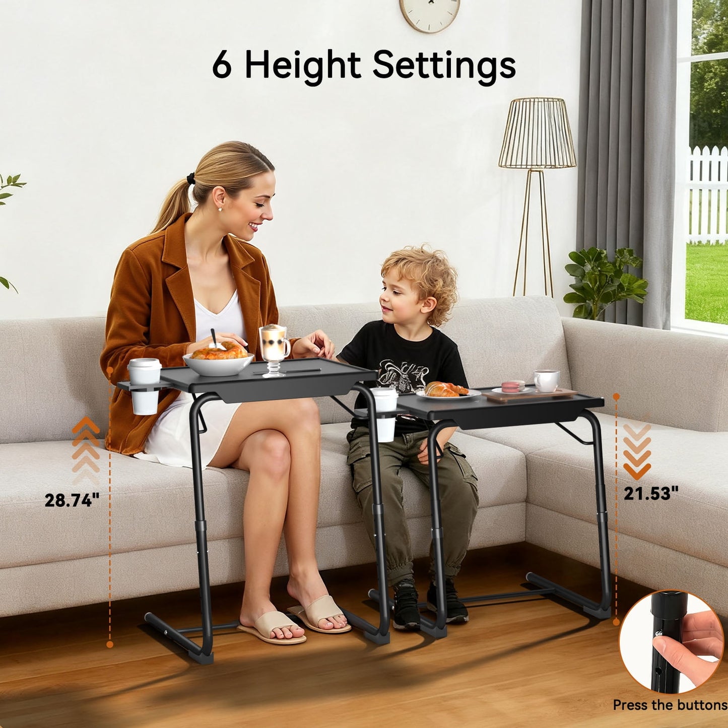 Perlegear Portable 6 Height & 3 Tilt Angles TV Tray Table TV Dinner Sofa Desk for Home Office, Black