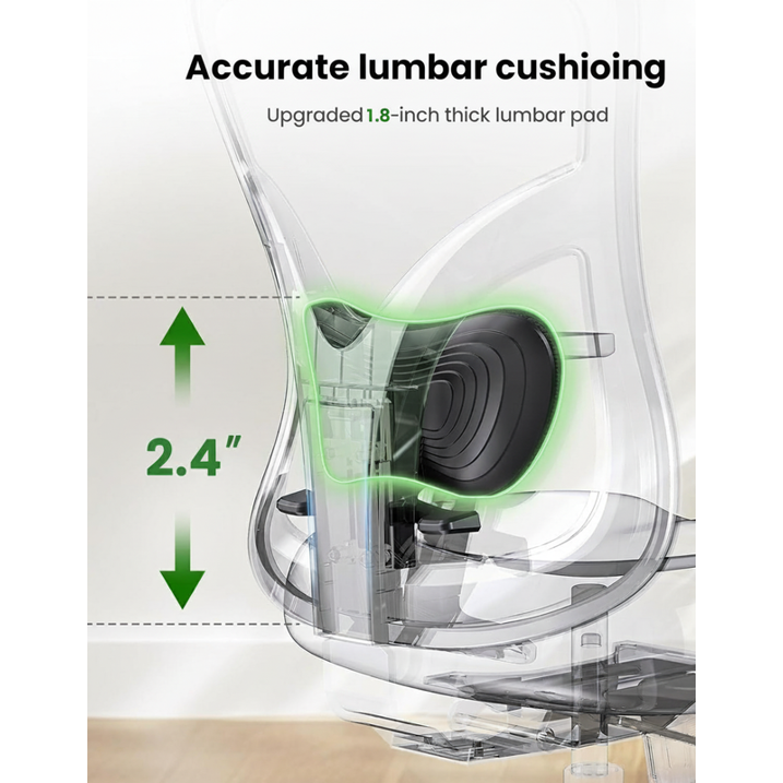 BESTERGO Ergonomic Office Chair with Adjustable Lumbar Support, 2D Headrest, Height-Adjustable Armrests, Reclining Backrest, Thick Seat Cushion, Rolling Desk Chair for Home Office