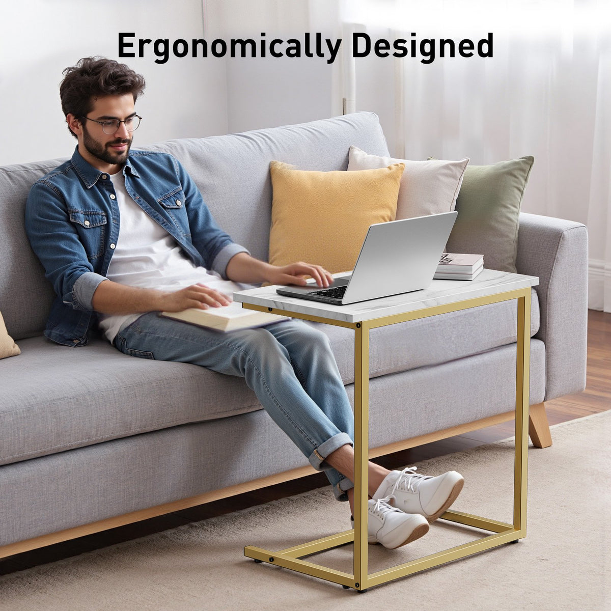 C Shape End Table 2 PCS,Sofa Side End Table C Shape for Living Room,Couch Table,Marble