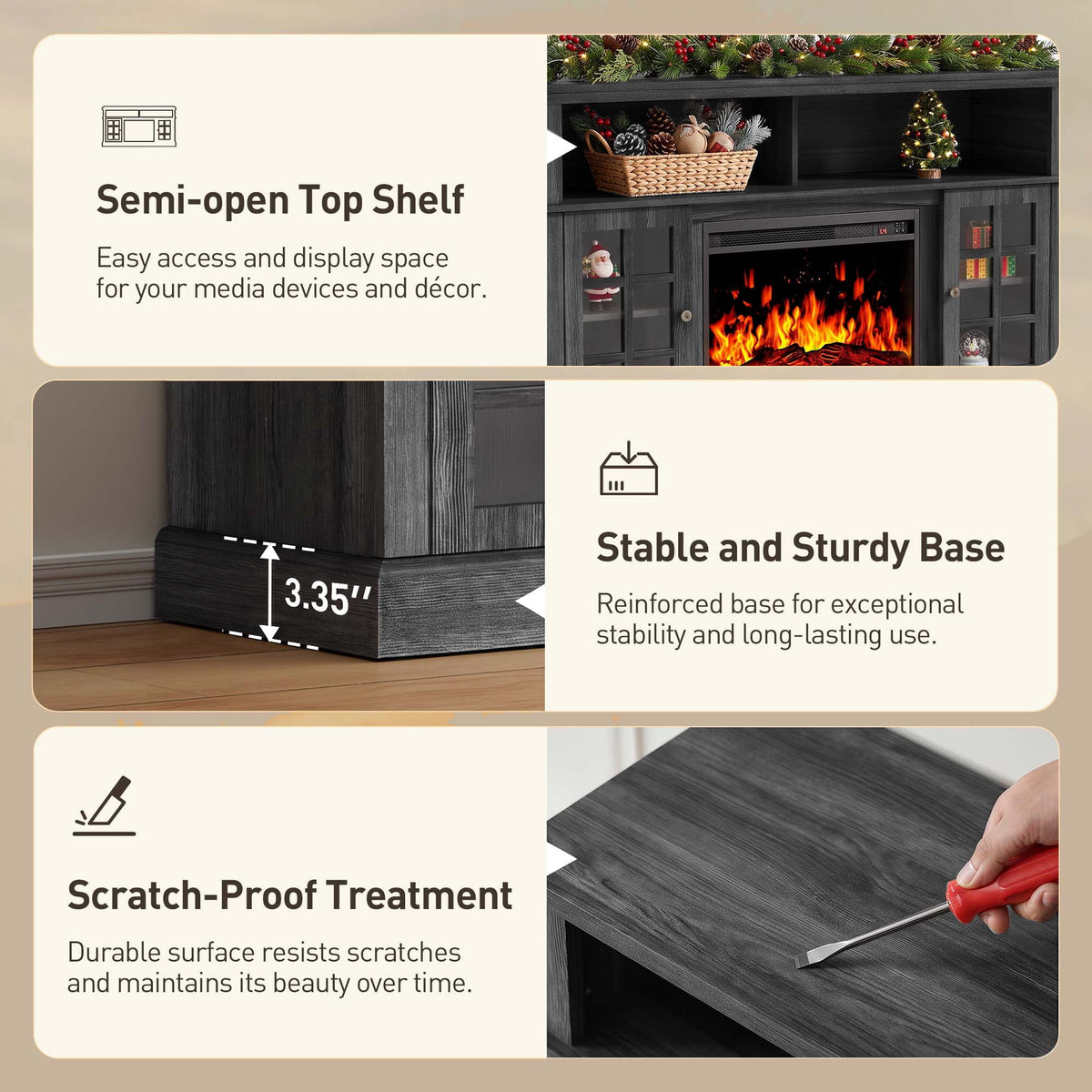 Electric Fireplace TV Stand for 75″ TVs Fireplace Entertainment Center TV Console Table with 23″ Fireplace, Holds up to 200 lbs
